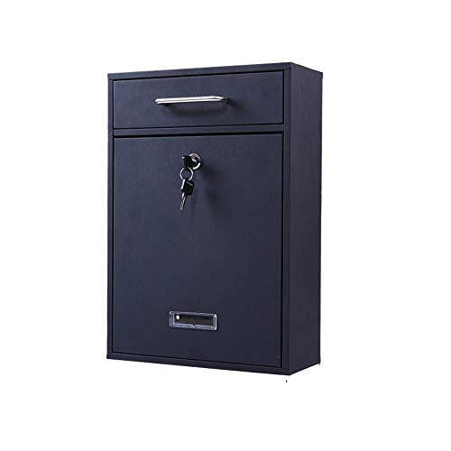 Fine Art Lighting Galvanized Steel Wall Mount Mailbox with Key Lock. Color: Black Sand Grain. Large Capacity, Vertical Residential Decorative