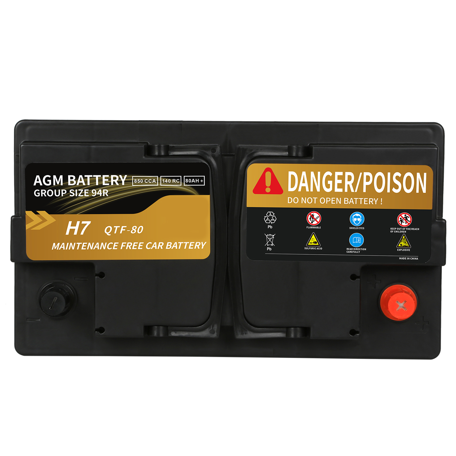 Weize Platinum AGM Battery, BCI Group 94R H7 Automotive Battery, 12 Volts, 850 CCA, 140 RC