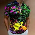thumbnail image 2 of Neon Splatter Paint Men Zipper T-shirt Summer Casual Short Sleeve T-shirt Top, 2 of 7