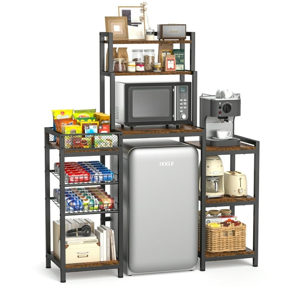Large Storage Shelf with Mini Fridge & Microwave Stand, Cabinet Storage Space for Dorm Kitchen