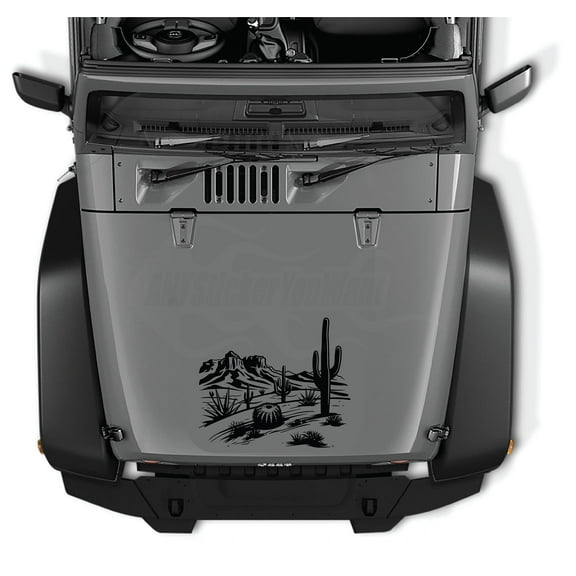 AnyStickerYouWant - Cactus Canyon Dessert Mountain Range Scene Vinyl Decal Sticker, 22" Tall Waterproof Vinyl Hood Decal - Fits on & Compatible with Jeep Wrangler & Jeep Gladiator