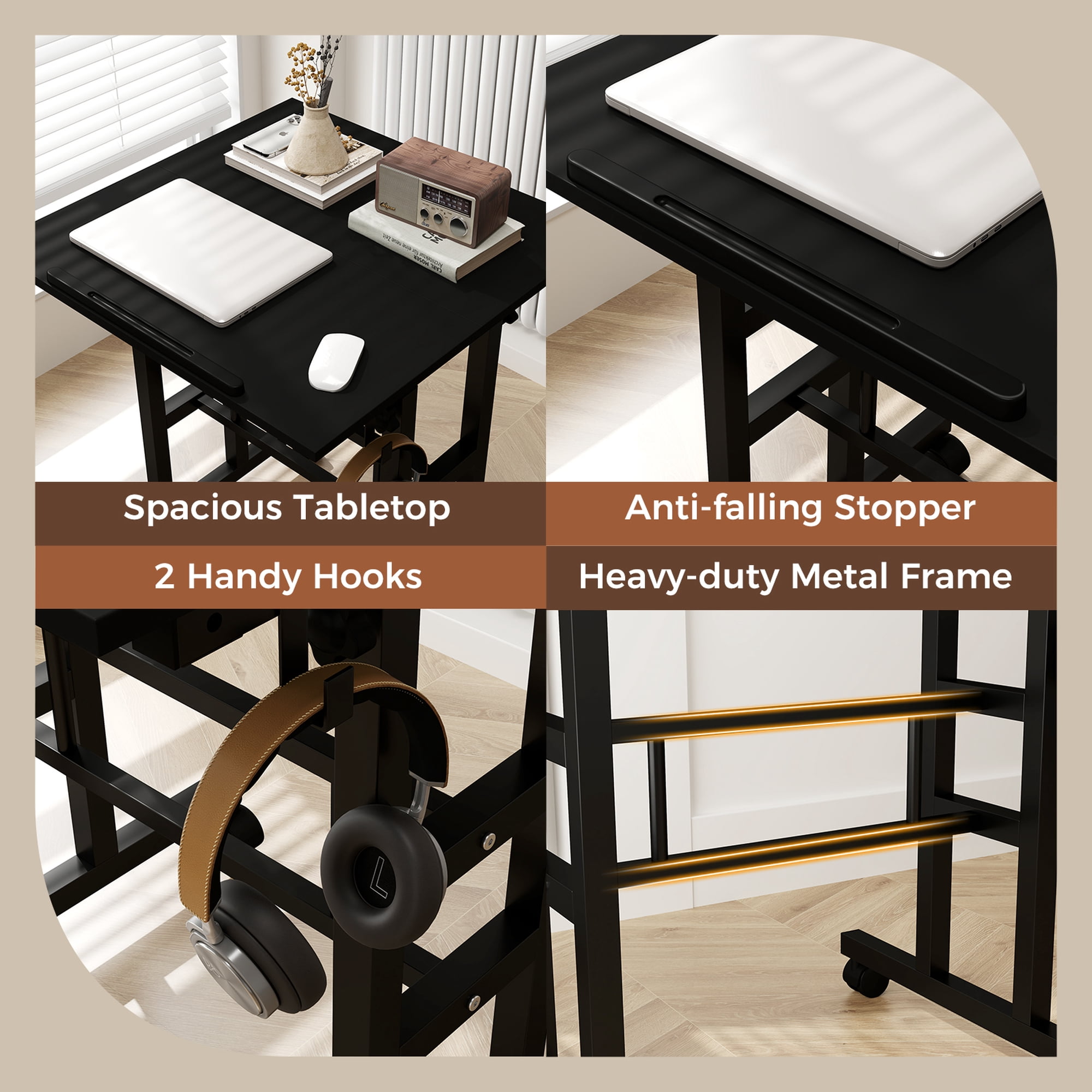 Costway Mobile Standing Desk Rolling Adjustable Laptop Cart Home Office Black