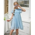 thumbnail image 3 of Aideaone Girls Chiffon Dress Flutter Ruffle Short Sleeve Kids Square Neck Frocks Blue 6-13Y, 3 of 7