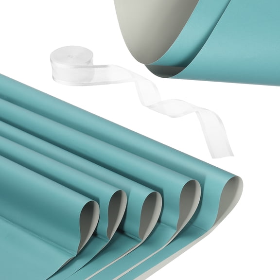 Uxcell 20 Sheets Flower Wrapping Paper with Ribbon 22.8" x 22.8" Dark Gray/Maya Blue