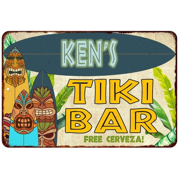 Ken's TIKI BAR Island Sign Metal Wall Decor 8 x 12 High Gloss Metal 208120058286