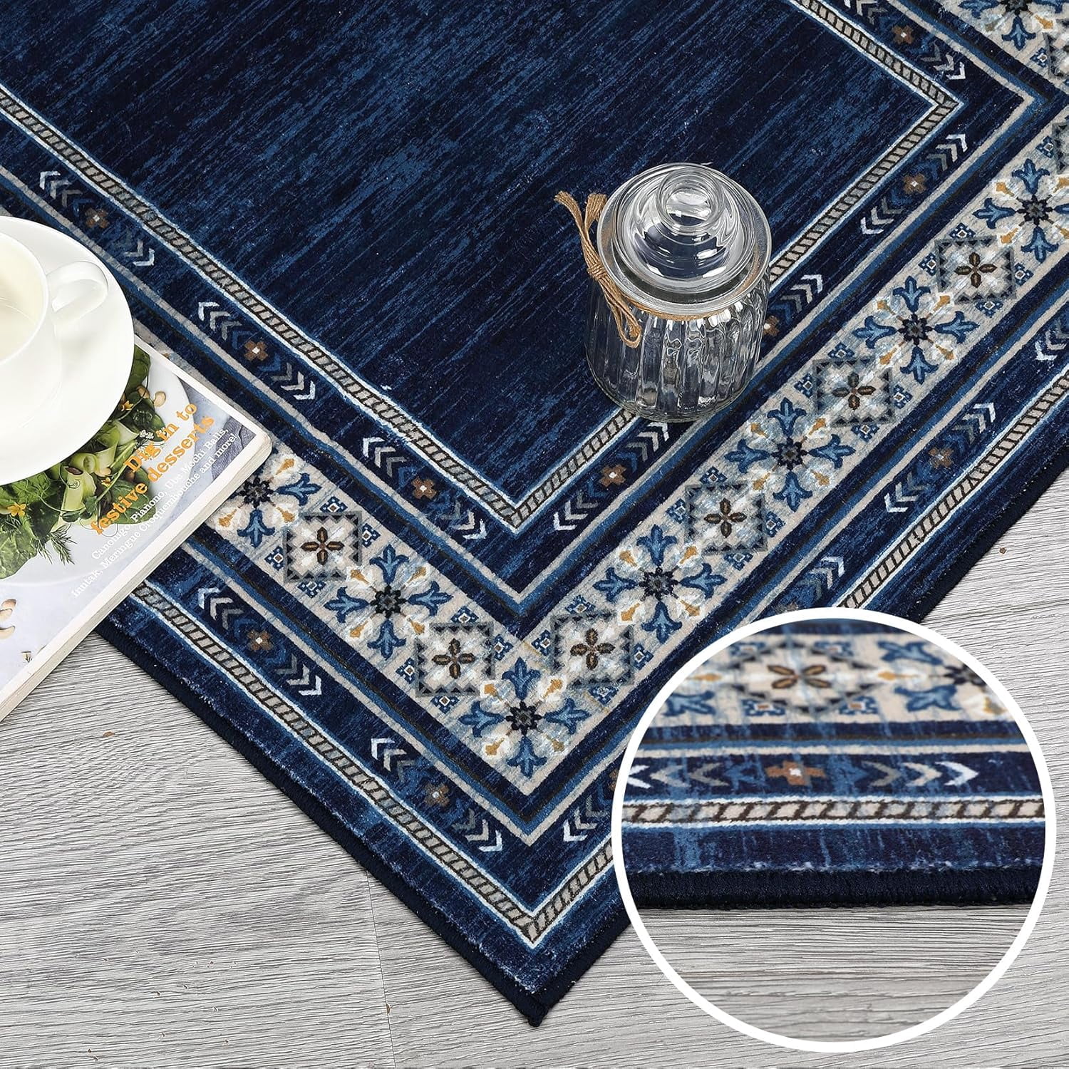 Memoryfield 9'x12' Area Rug, Modern Bordered Washable Rugs Soft Foldable Accent Rugs for Indoor Living Room Bedroom, Blue