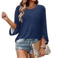 thumbnail image 5 of Qwertyu Womens Top 3/4 Sleeve T-shirts for Women Casual Crew Neck Three Quarter Length Sleeve Solid Fashion Loose Pullover Navy 2XL, 5 of 5