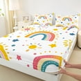 thumbnail image 3 of Castle Fairy Kawaii Rainbow 3pcs Twin Sheet Sets for Children,Stars Print Twin Fitted Sheet,Polka Dots Breathable Flat Sheet,Breathable Home Decor, 3 of 7