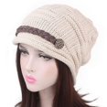 thumbnail image 1 of Gorro cálido y holgado de punto texturizado, forro polar grueso y acogedor, térmico y acrílico (beige, 1 unidad), 1 of 2