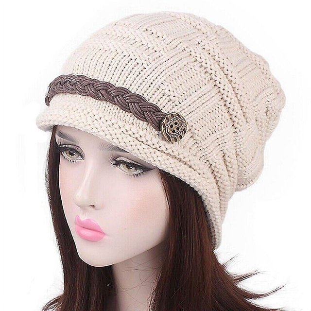 Gorro cálido y holgado de punto texturizado, forro polar grueso y acogedor, térmico y acrílico (beige, 1 unidad)