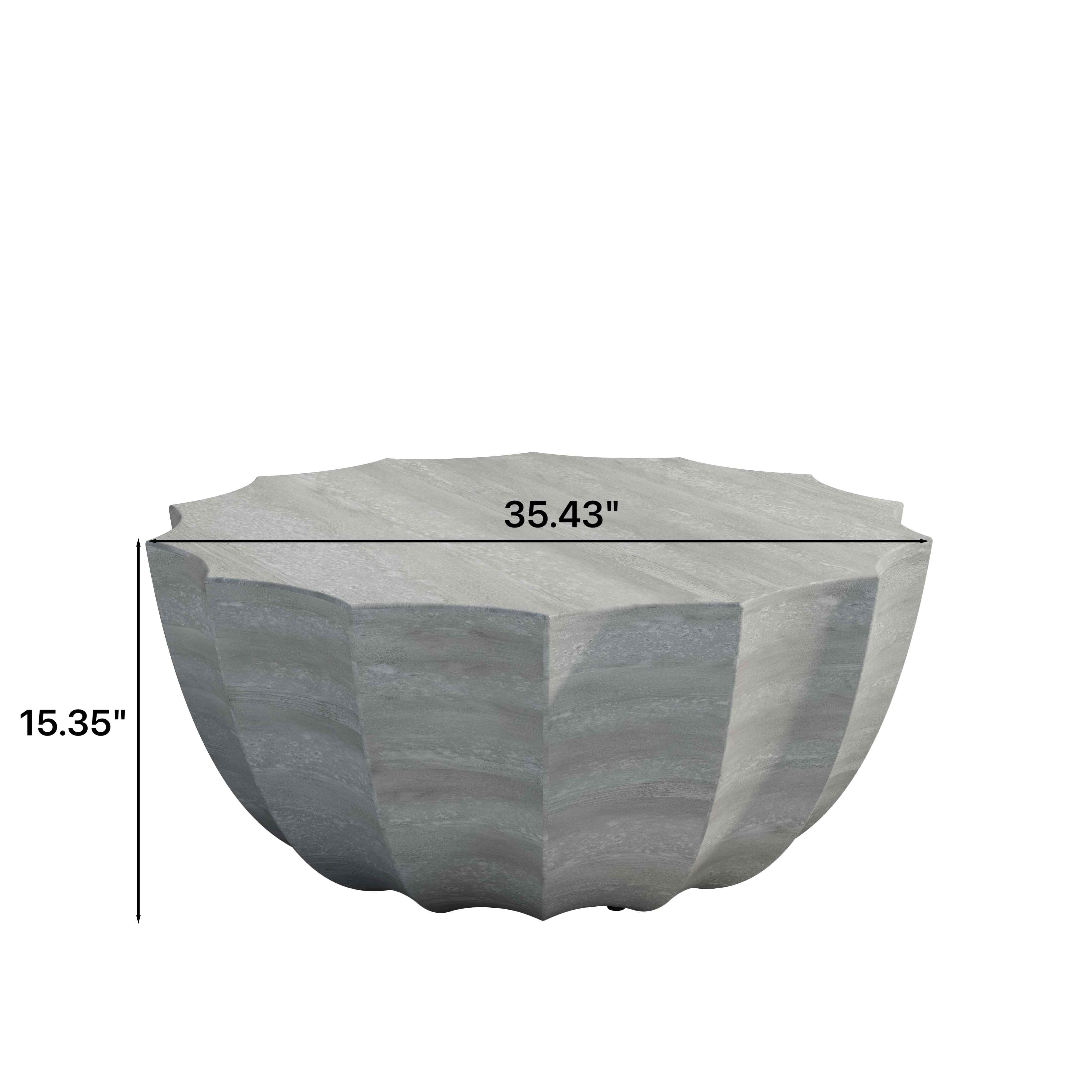 FFH 35.43" Coffee Table for Outdoor and Indoor, Waterproof Round Coffee Table for Living Room, Patio, Durable MgO Cement Design, Marble White