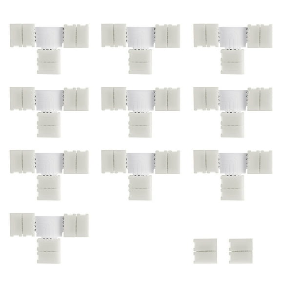 PBPBOX 10 Pack T Shape 4 Pin LED Connectors for Strip Lights Easy Install White Plastic for 5050 RGB Lights