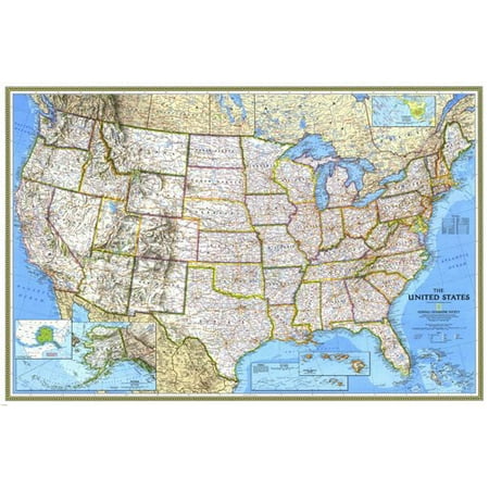- Large Relief And Political Map Of The United States Poster City 24X36