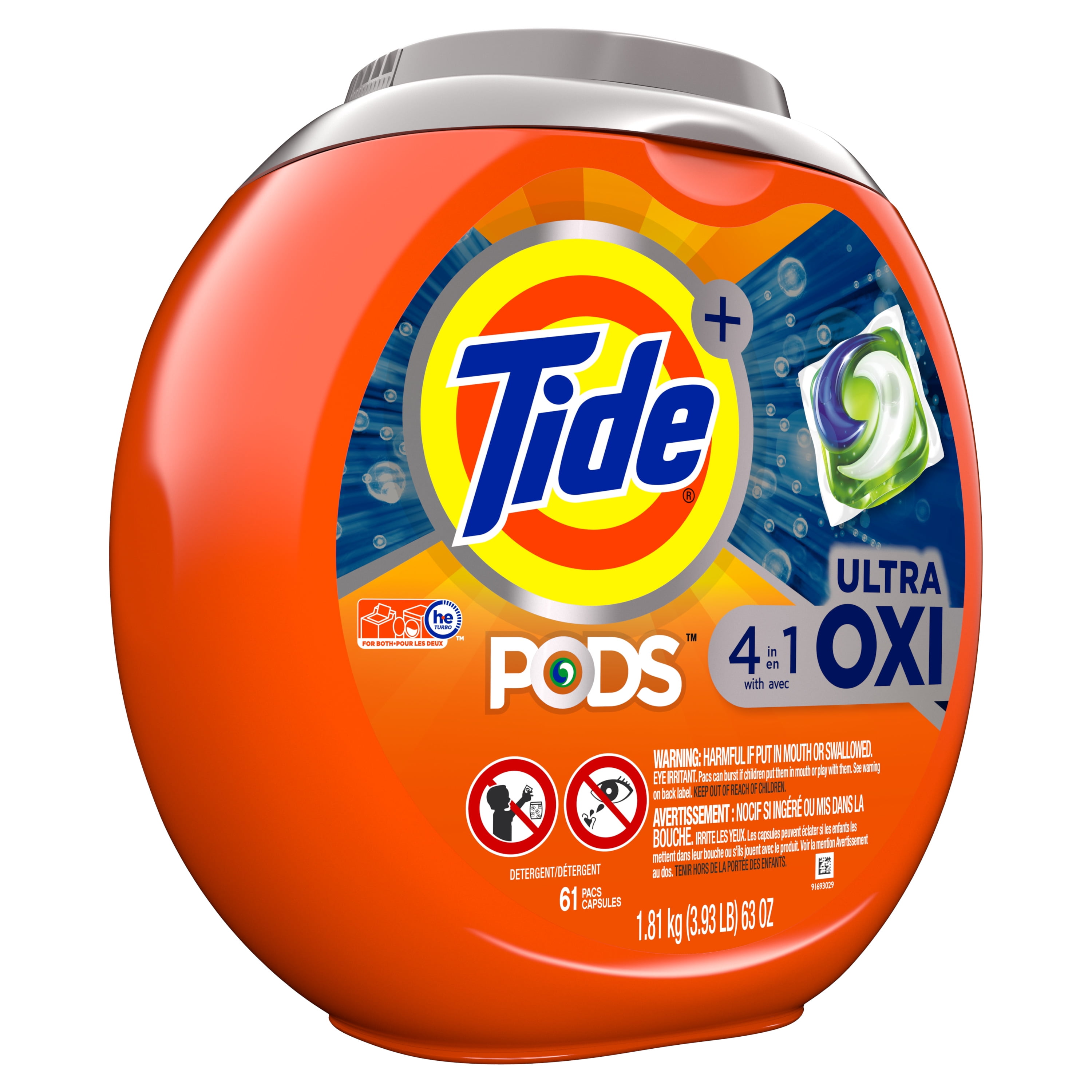 Tide PODS with OXI, Liquid Laundry Detergent Pacs, 61 count