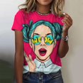 thumbnail image 2 of Camisetas con estampado de personajes de dibujos animados para mujer, ropa Harajuku Vintage de manga corta, cuello redondo, Top divertido, ropa femenina de gran tamaño, 2 of 5