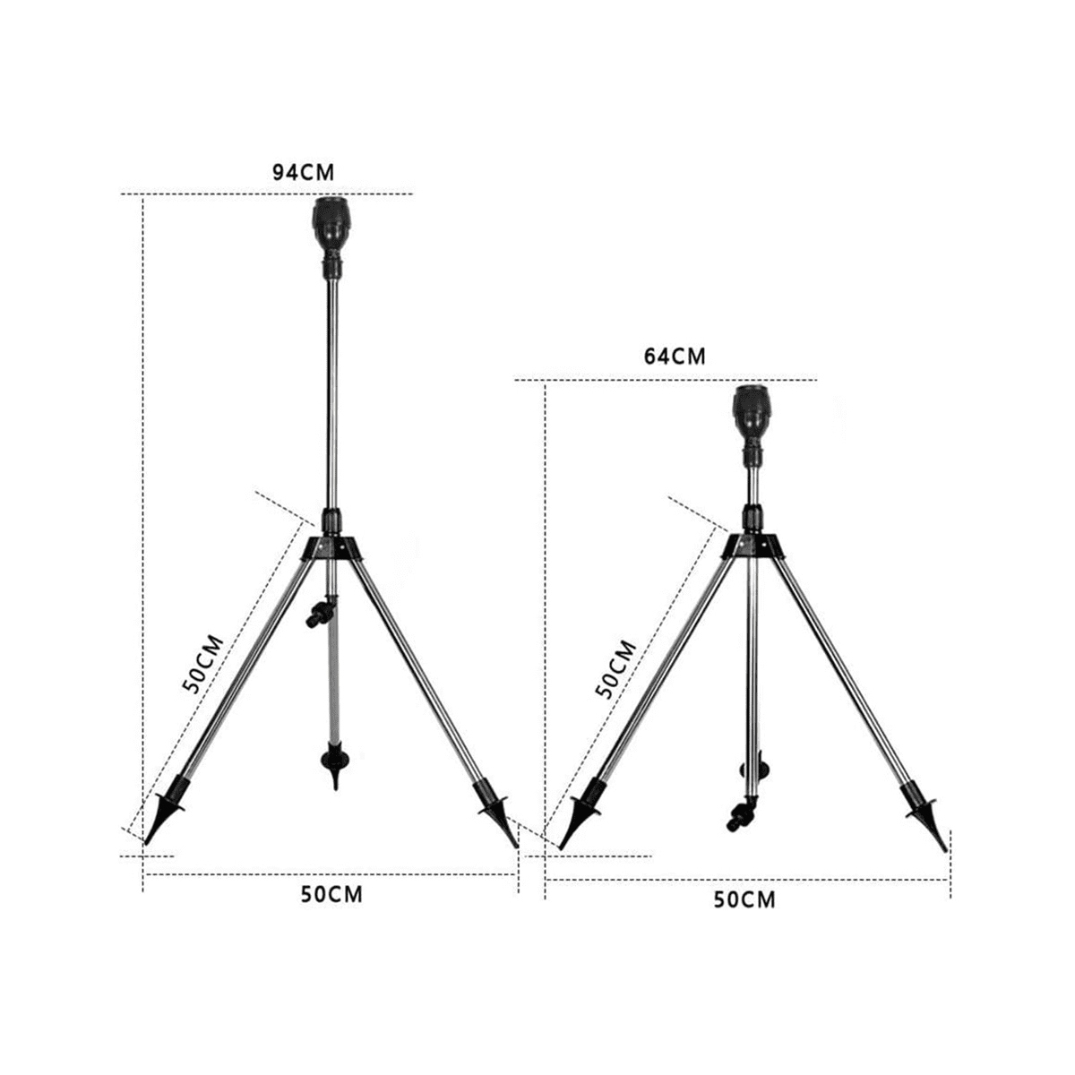 Telescopic Automatic Rotating Sprinkler Tripod Irrigation Artifact with One Sprinkler and Two Nozzles