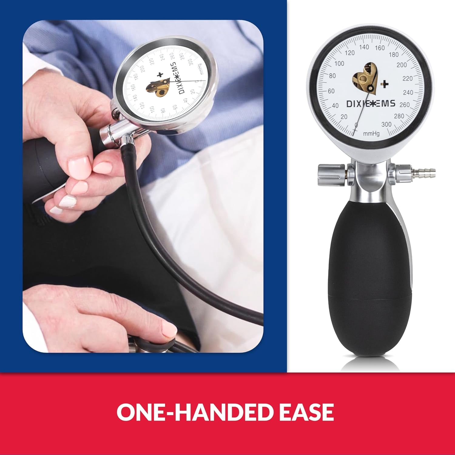 Dixie EMS Manual Aneroid Blood Pressure Cuff Sphygmomanometer for Adults - Black