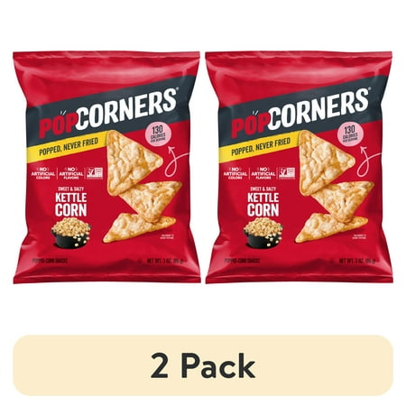 (2 pack) PopCorners No Artificial Colors or Flavors Kettle Corn Popped Corn Chips Bag, 3 oz