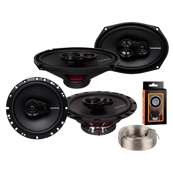 Pair of Rockford Fosgate Prime R169X3 6" x 9" 3-Way Prime Series Coaxial Speakers   R165X3 6. 5" 3-Way Prime Series Coaxial Speakers   Absolute 100FT Speaker Wire   Magnet Phone Holder