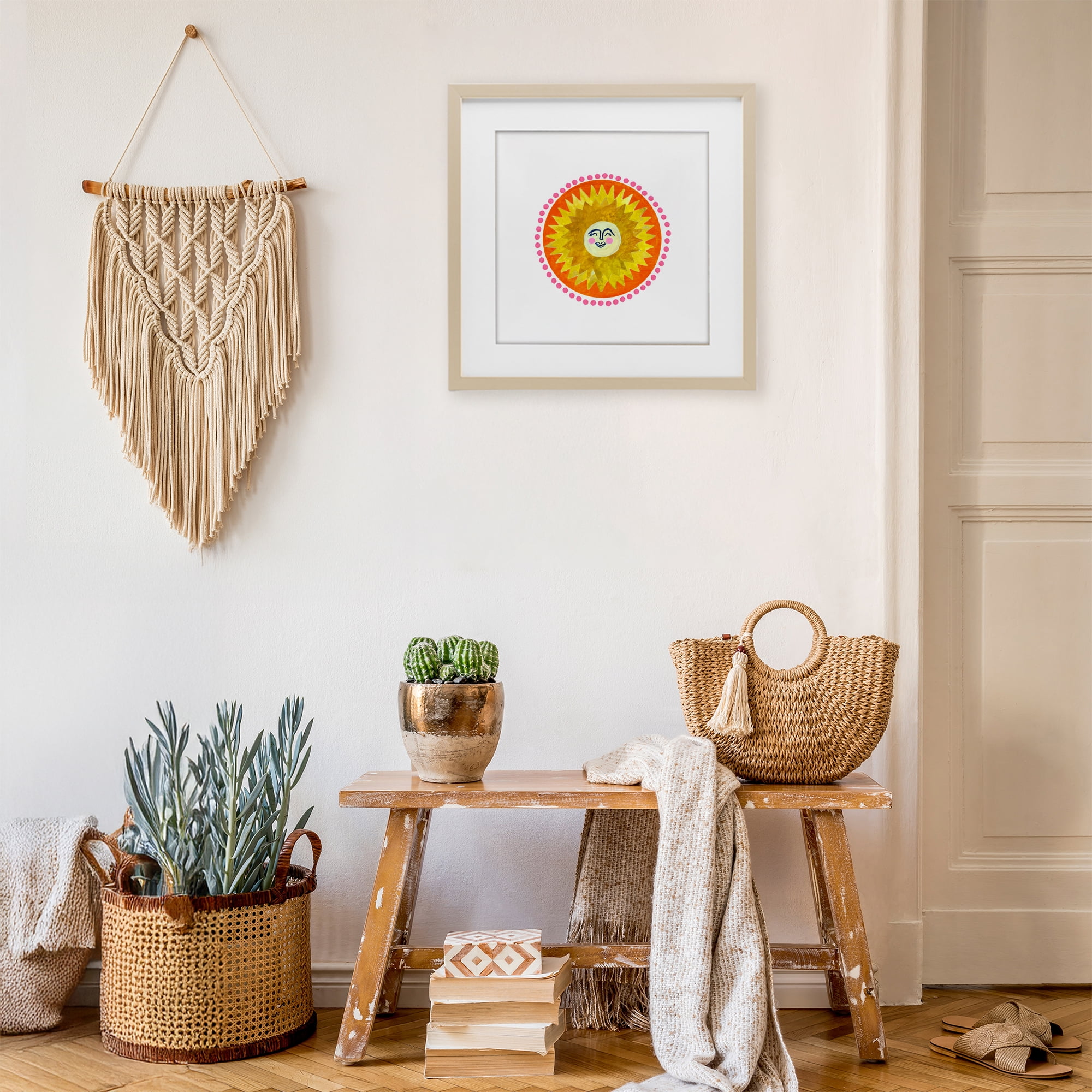 Stupell Industries Yellow & Orange Smiling Sun Birch Framed Print Under Glass, design by Katherine Herrell Studio