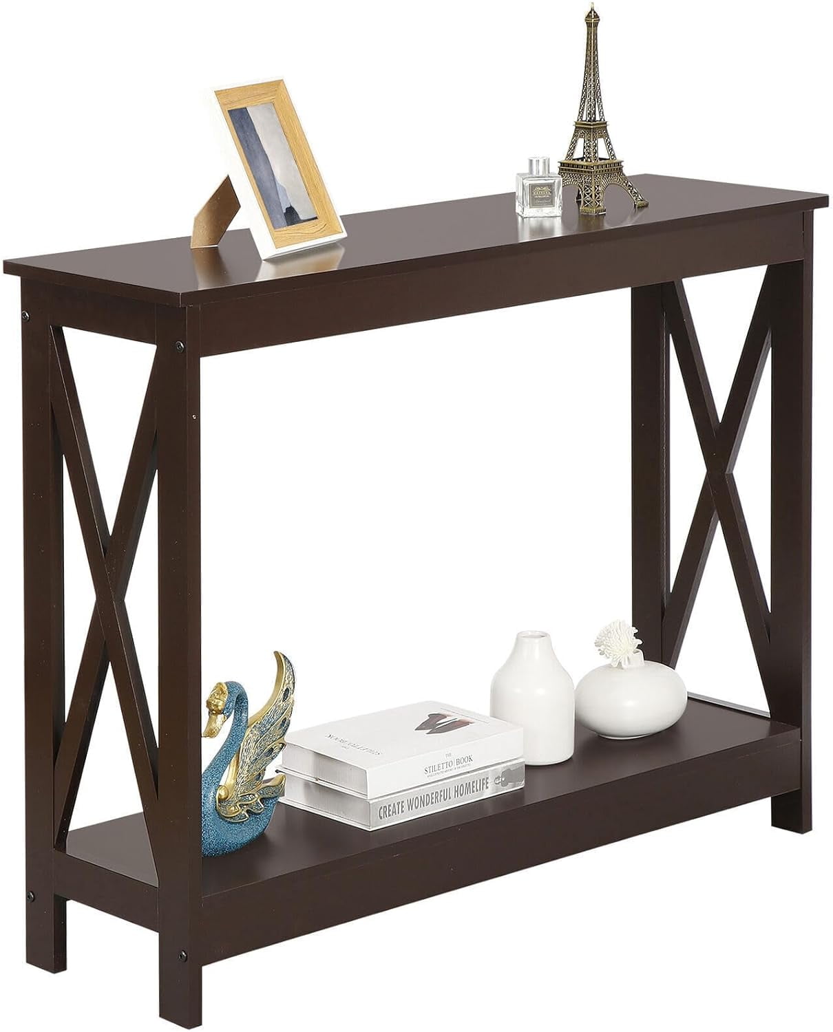Console Table 2-Tier with Storage Shelf,X-Design Bookshelf Narrow Accent Table for Entryway Hallway Living Room Sofa Side Table,Black