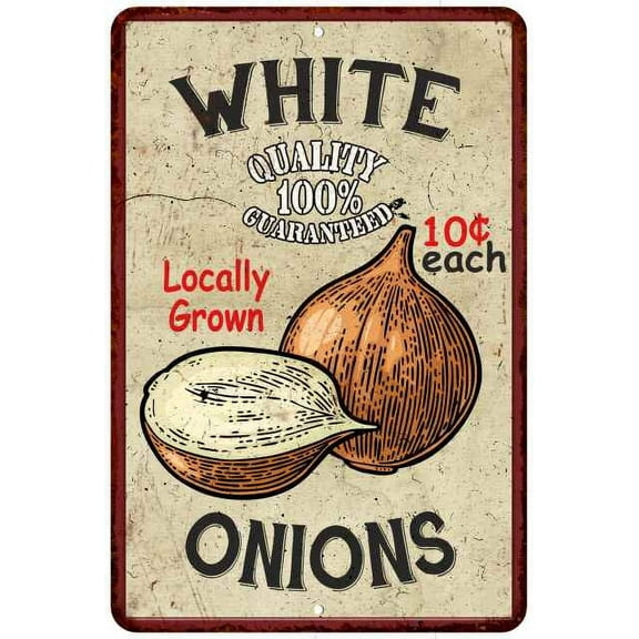 White Onions Kitchen Vintage Look Chic 8 x 12 High Gloss Metal 208120020061