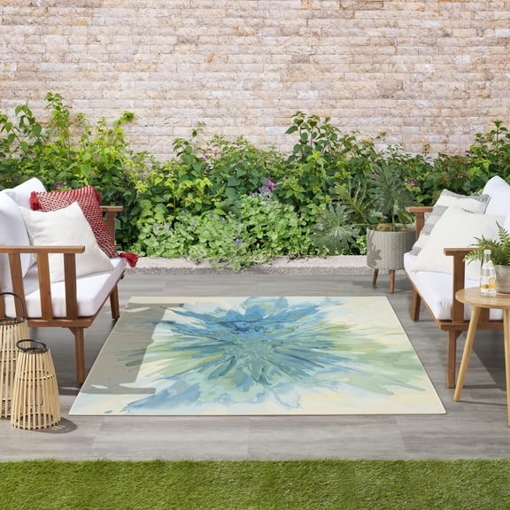 Nourison Color Splash 5'3" x 7'3" Ivory Blue Modern Rug