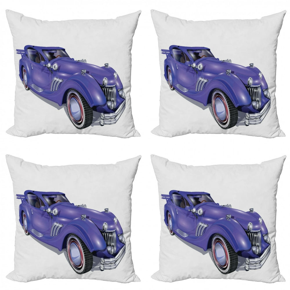 Cars Throw Pillow Cushion Case Pack of 4, Custom Vehicle with Aerodynamic Design for High Speeds