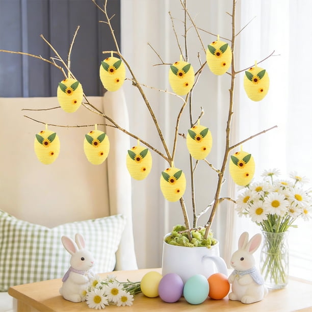 Adornos de huevos de Pascua, accesorios de espuma para huevos de Pascua, 13x10cm, blanco, rosa, amarillo y morado, decoración para árbol colgante. Decoración de centro de mesa de primavera para fiesta