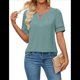 thumbnail image 1 of Camisa Elegante de Corta con Encaje de Color Liso y Mangas Huecas para Mujer, Verde M, 1 of 5