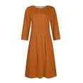 thumbnail image 4 of LISTHA Vintage Midi Dresses for Women Modest 3/4 Sleeve Crew Neck Wrap Dress A Line Pleated Wedding Guest Dress with Pockets Ginger 2XL, 4 of 6