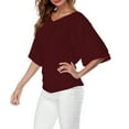 thumbnail image 2 of Vetement Femme ete 2025 Plus Top V Neck Sleeve Batwing Loose T Shirt Fashion Size Fold Hem Women Solid Plus Size Tops Womens T Shirts Women's Summer Shirts Long Sleeve Shirt Women for Summer for M, 2 of 5