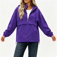 thumbnail image 5 of IUYRTFE Women's Half Zip Waterproof Jacket with Detachable Hood Long Sleeve Outdoor Windbreaker, 5 of 7
