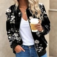 thumbnail image 2 of Womens Bomber Jacket 2025 Long Sleeve Zip Up Floral Outerwear Lightweight Loose Casual Fall Cardigan Coats With Pockets, 2 of 4