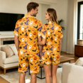 thumbnail image 7 of JULMCOMO Halloween Pajamas for Couples Ghost Cat Pumpkin Print Button Down Collared Holiday Two Piece Sets Elastic Waist Soft Pajama Shorts Yellow-Women M, 7 of 7