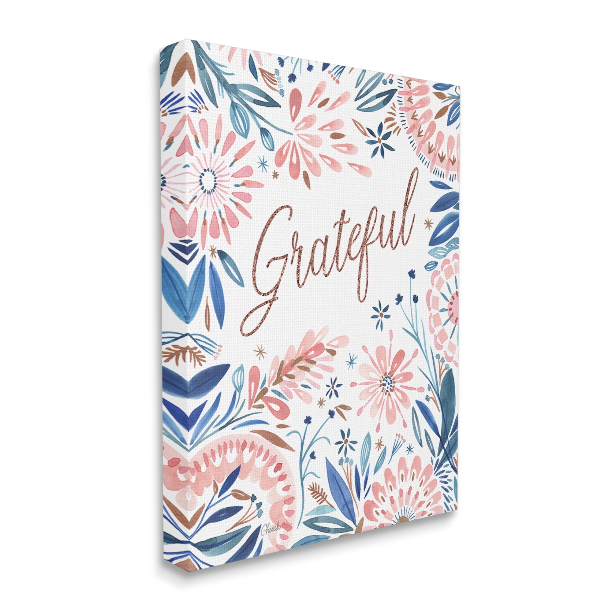 Stupell Grateful Pink Floral Blossoms Botanical & Floral Painting Gallery Wrapped Canvas Print Wall Art
