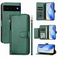 thumbnail image 1 of Filp Case for Google Pixel 6A Zipper Pocket Magnetic Flip Wallet Phone Case with 7 Card Slots and Wrist Strap, 1 of 5