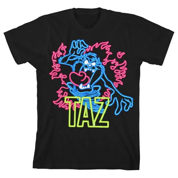 Looney Tunes Graphic Neon Taz Boy's Black Tee-XS