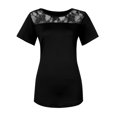 thumbnail image 3 of Pntutb Mujeres Moda Encaje Empalme Sólido O-cuello Camiseta de manga corta Blusa tops Pntutb Pntutb-8957, 3 of 4