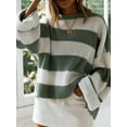 thumbnail image 3 of Women'S Striped Knitted Pullover Crew Neck Fall Winter Sweater Long Sleeve Color Block Jumper Green M, 3 of 8