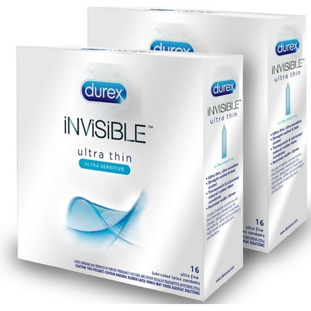 Durex Condom Invisible Ultra Thin Natural Latex Condoms Twin Pack, 32 ea 1