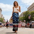 thumbnail image 4 of 250 Years Pants for Women Independence Day USA Flag Print Slit Baggy Lounge Pants Elastic High Waist Wide Leg Regular Fit Soft Pants, #01 Deep Red, XL, 4 of 6