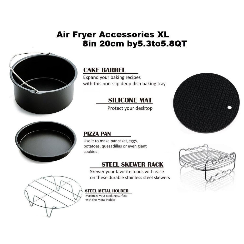 Nonstick 6-8 inch Air Fryer With Pizza Pan Cake Cup Stainless Steel Grill