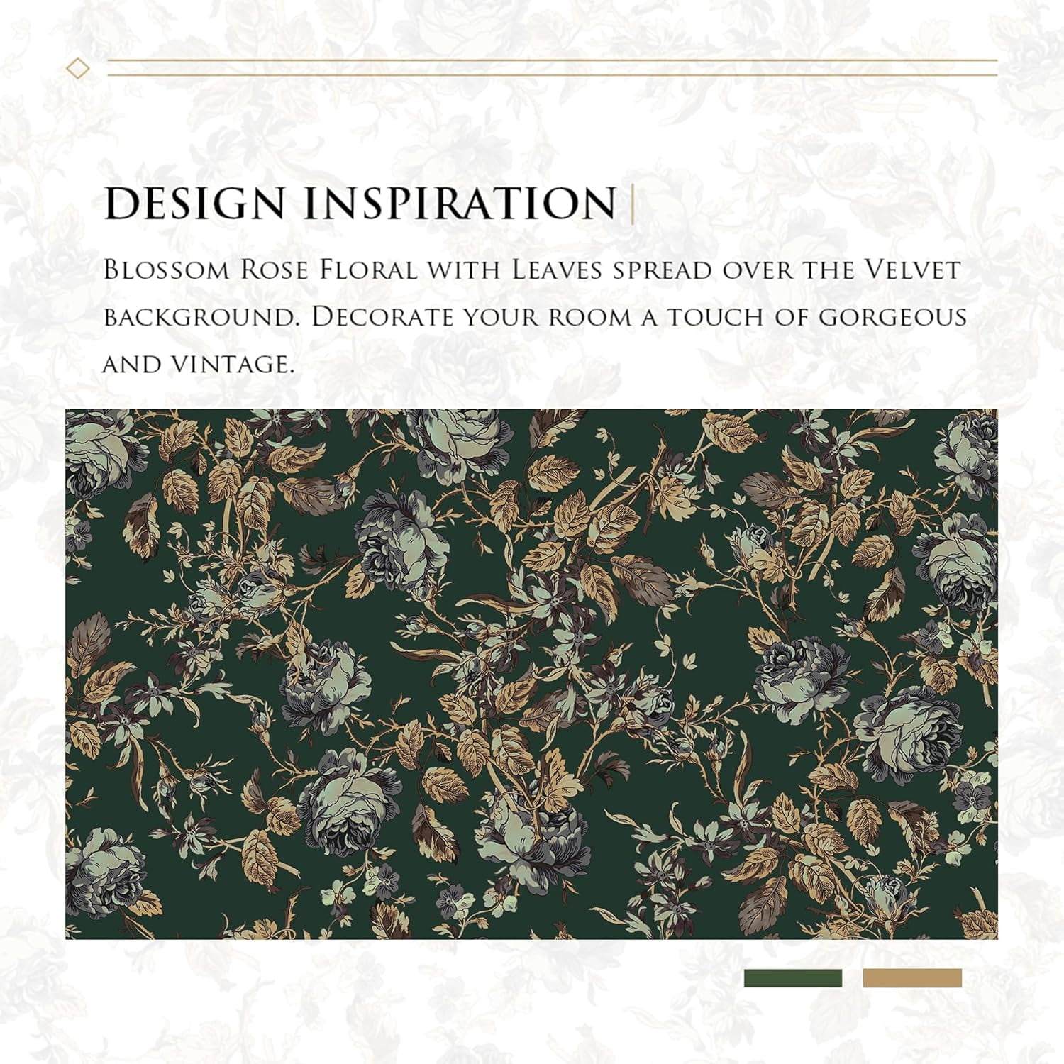 NICETOWN Velvet Blackout Curtains, Vintage Print Luxury Room Darkening Rod Pocket Thermal Insulated Window Drapes for Home Office, Green, 52"x 96", 2 Panels