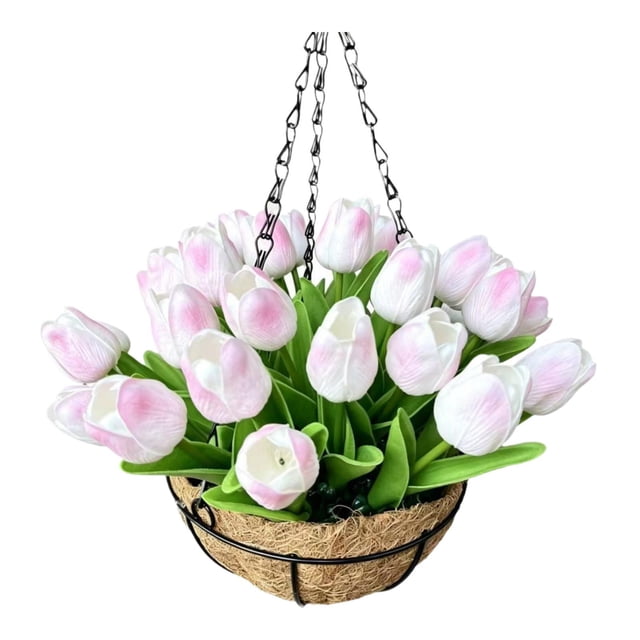 Flores artificiales colgantes en cesta, plantas artificiales en maceta, decoración versátil, maceta con cadena para porche, hogar, jardín y patio.