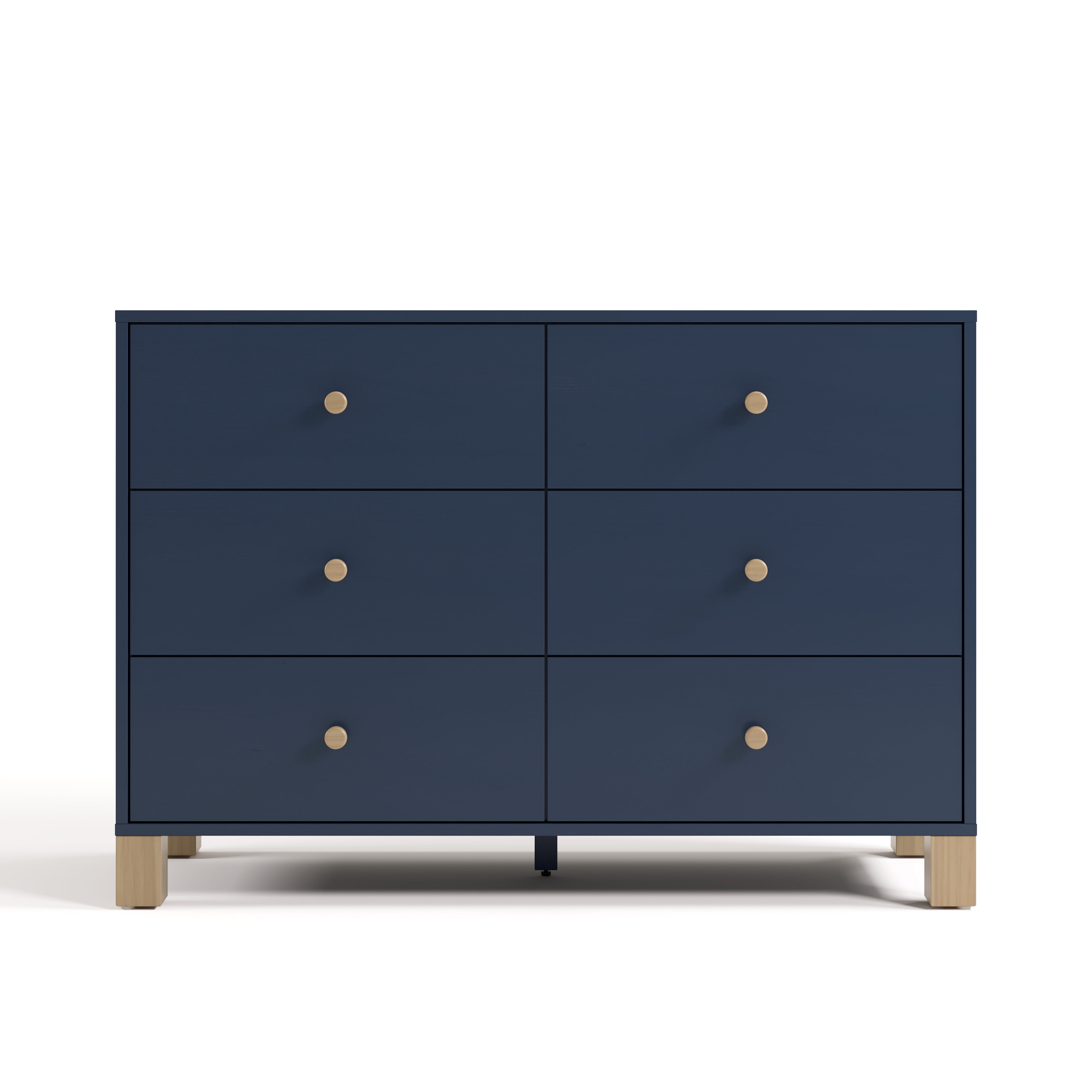 Storkcraft California 6 Drawer Nursery Wood Double Dresser, Midnight Blue with Driftwood