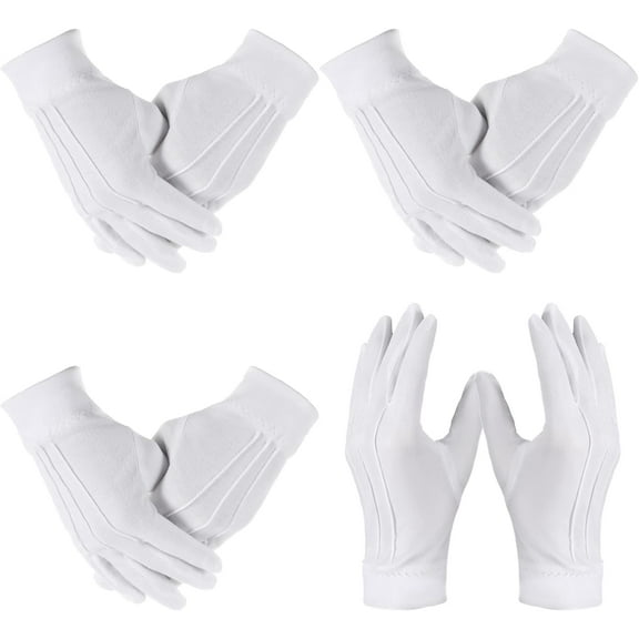 4 Pairs White Gloves for Men and Women, Formal Tuxedo Costume, Parade, Military, Wedding, Marching Band, Inspection, Cotton White Gloves for Mens and Womens, White Costume Gloves