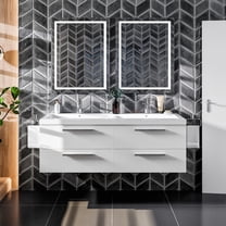 Eviva Surf 57" White Modern Bathroom Vanity Set with Integrated White Acrylic Double Sink