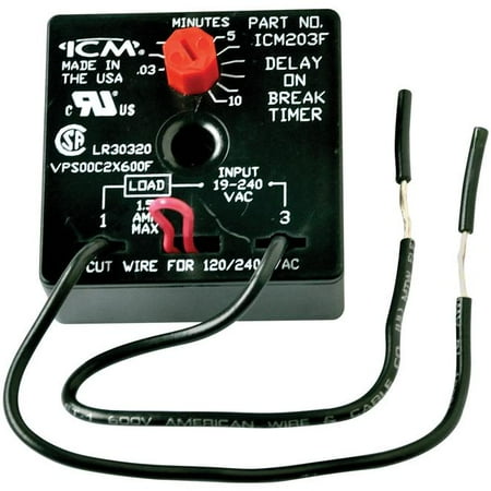 

ICM Controls ICM203F Delay On Break Timer With .03 - 10 Minute Adjustable Timing And 6 Lead Wires