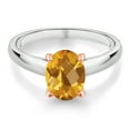 thumbnail image 2 of Gem Stone King 1.65 Ct Oval Checkerboard Yellow Citrine 925 Silver and 10K Rose Gold Ring Ring (Size 6), 2 of 4